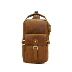 Full Grain Leather Men Sling Bag Retro Leather Chest Pack Handmade Mens Shoulder Bag