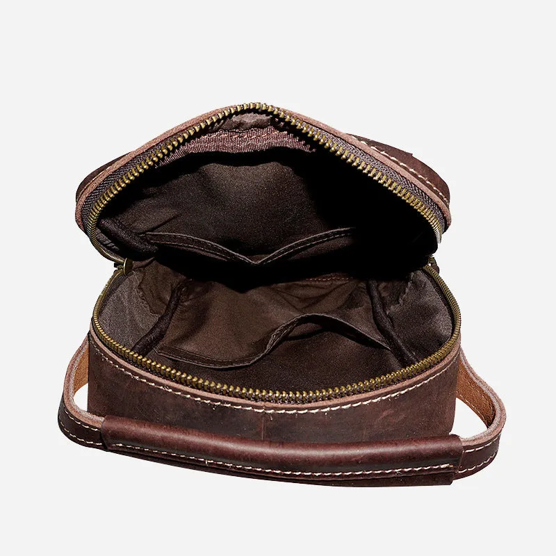 Full Grain Leather Men Sling Bag Retro Leather Chest Pack Handmade Mens Shoulder Bag