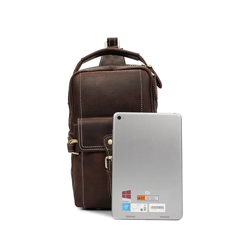 Full Grain Leather Men Sling Bag Retro Leather Chest Pack Handmade Mens Shoulder Bag