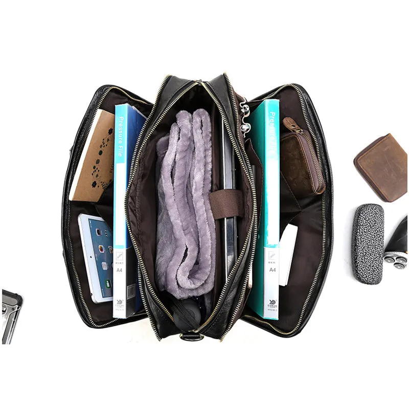 Full Grain Leather Mens Briefcase 17 Inch Leather Laptop Bag Mens Large Business Shoulder Bag Messenger Bag