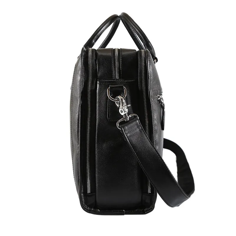Full Grain Leather Mens Briefcase 17 Inch Leather Laptop Bag Mens Large Business Shoulder Bag Messenger Bag