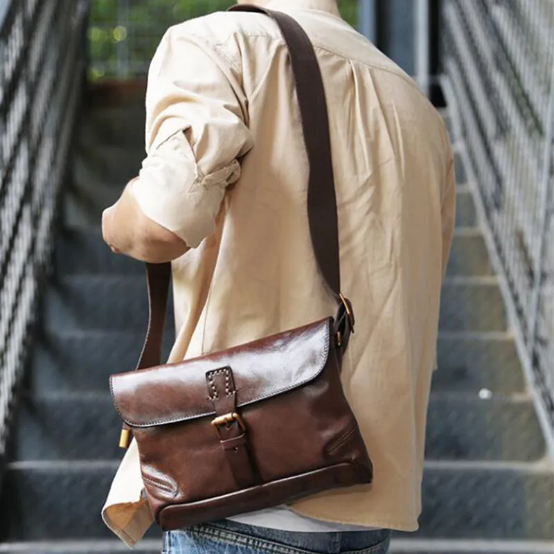 Full Grain Leather Men's Shoulder Bag Vintage Handmade Leather Messenger Bag Leather Crossbody Bag
