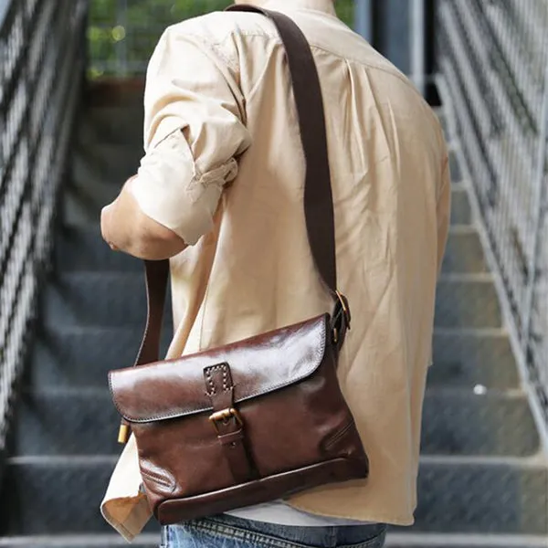 Full Grain Leather Men's Shoulder Bag Vintage Handmade Leather Messenger Bag Leather Crossbody Bag