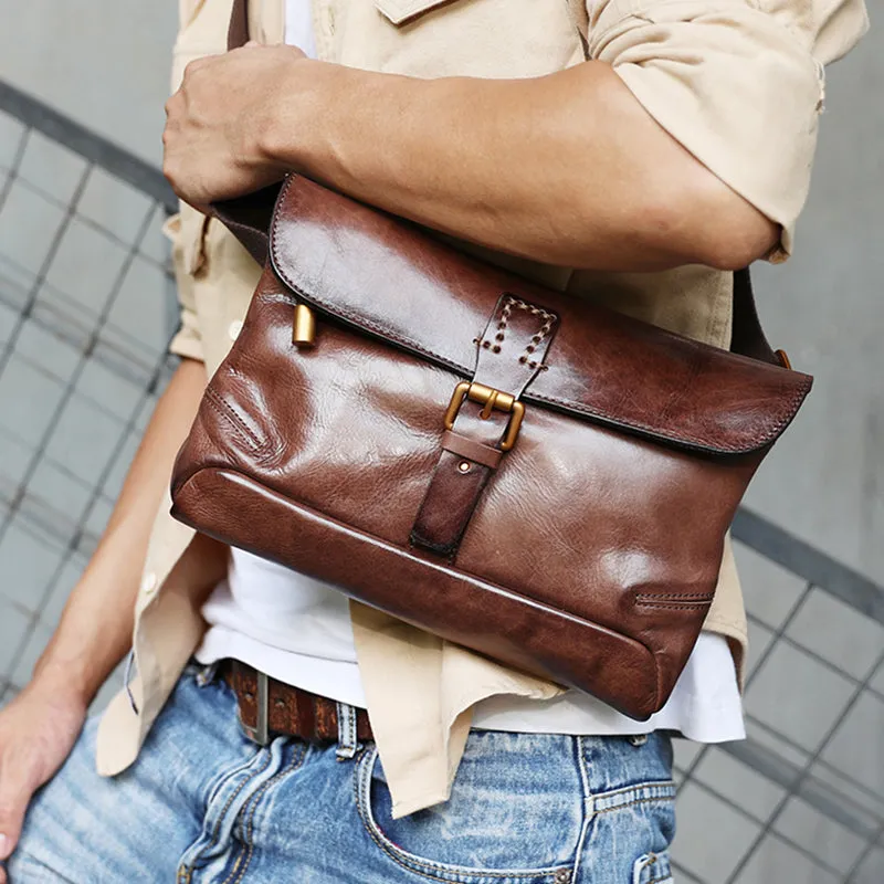 Full Grain Leather Men's Shoulder Bag Vintage Handmade Leather Messenger Bag Leather Crossbody Bag