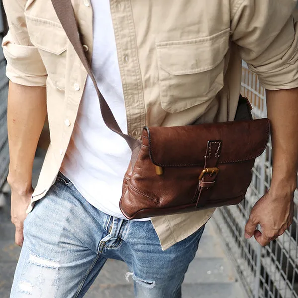 Full Grain Leather Men's Shoulder Bag Vintage Handmade Leather Messenger Bag Leather Crossbody Bag