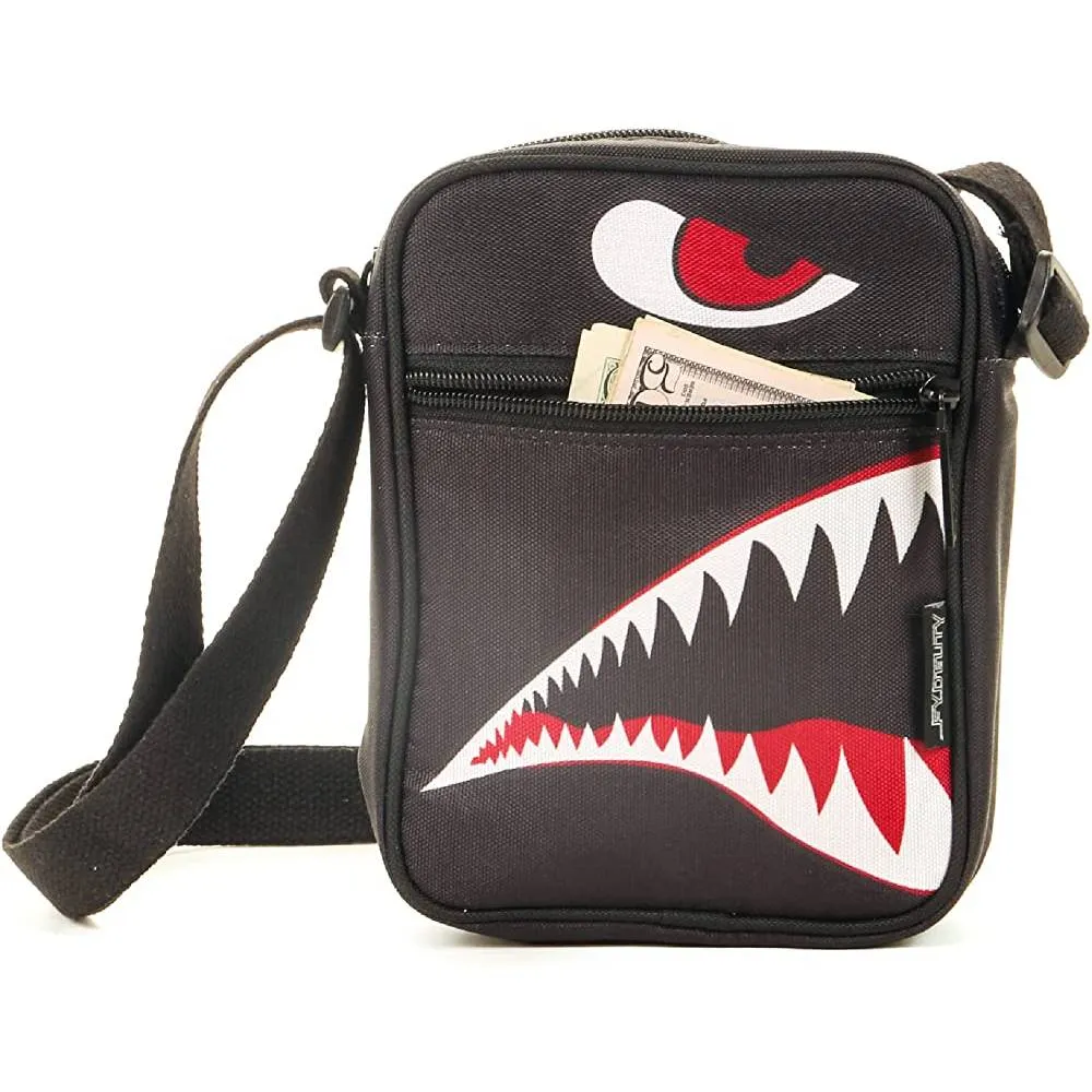 FYDELITY Small Crossbody Bag Men Women Festival Crossbody Bag for Men and Women Sling Side Shoulder Bag 80s Crossbody Bags Festival Bag Concert Bag Side Bags for Men Cross Body Bag Flying Tiger Shark | Multiple Colors