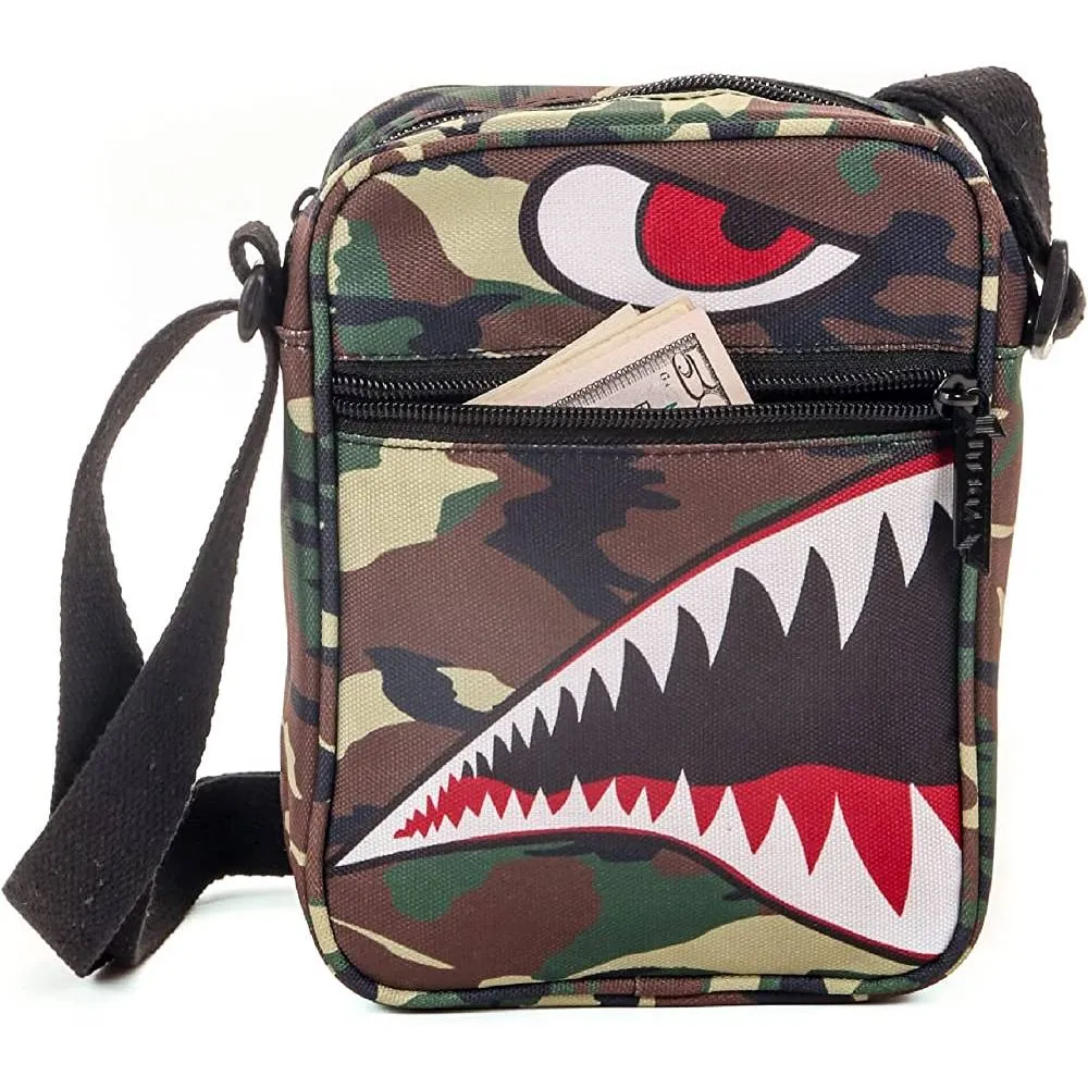 FYDELITY Small Crossbody Bag Men Women Festival Crossbody Bag for Men and Women Sling Side Shoulder Bag 80s Crossbody Bags Festival Bag Concert Bag Side Bags for Men Cross Body Bag Flying Tiger Shark | Multiple Colors