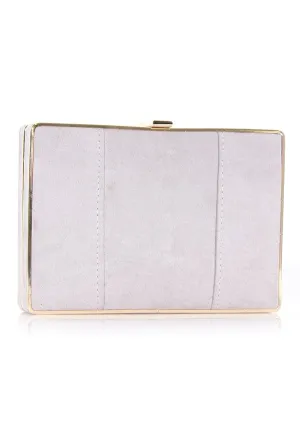 Grey Box Suede Clutch with Gold Detail