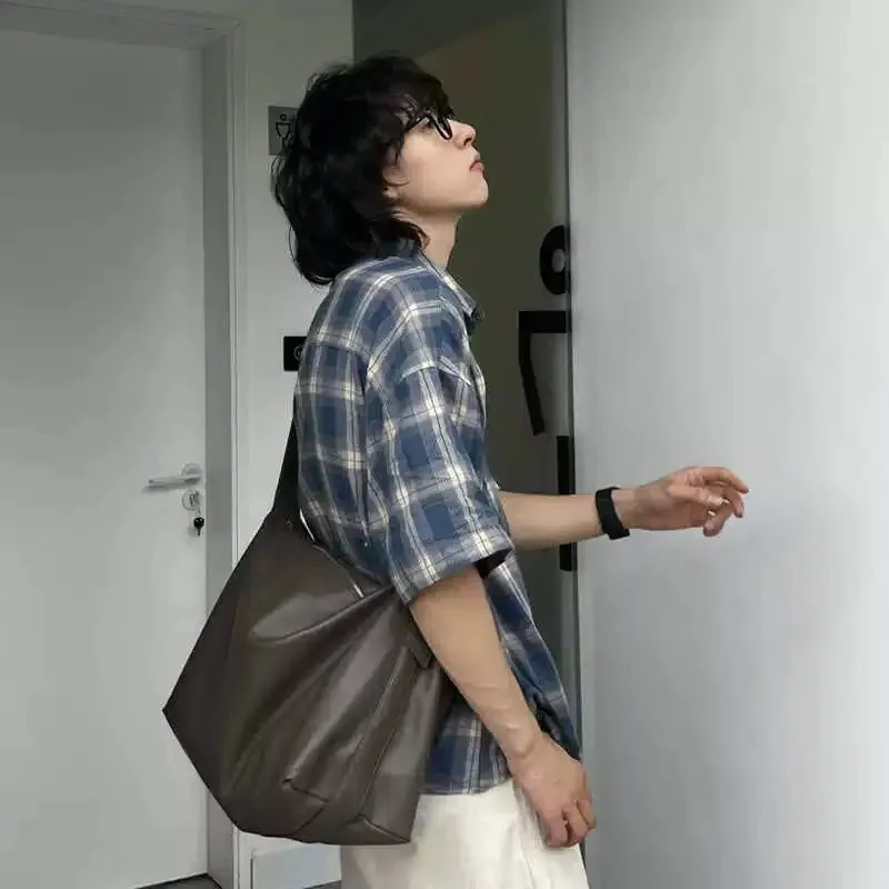 Grey Leather Crossbody Bag