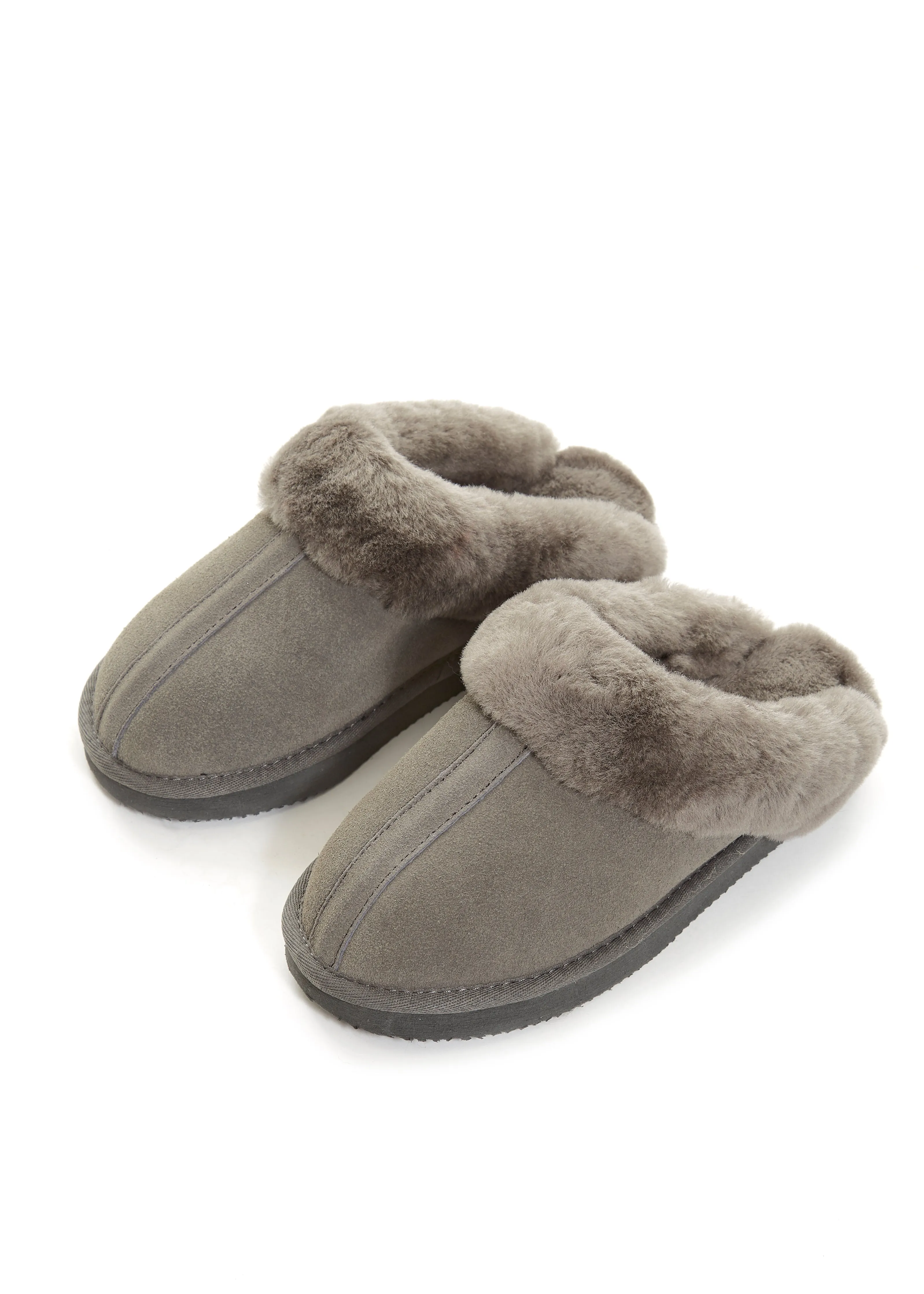 Grey Luxury Sheepskin Wedge Slippers