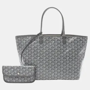 Grey White Coated Canvas Leather Saint Louis PM Tote Bag