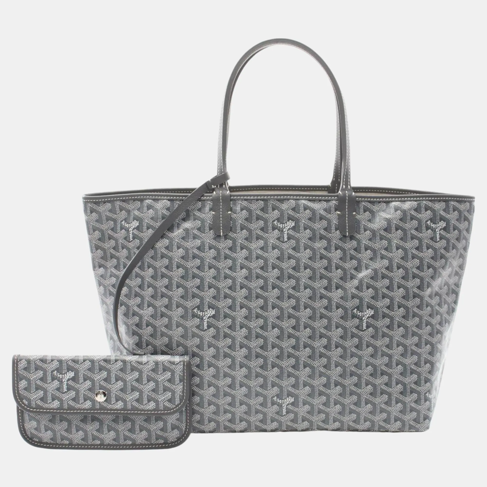 Grey White Coated Canvas Leather Saint Louis PM Tote Bag