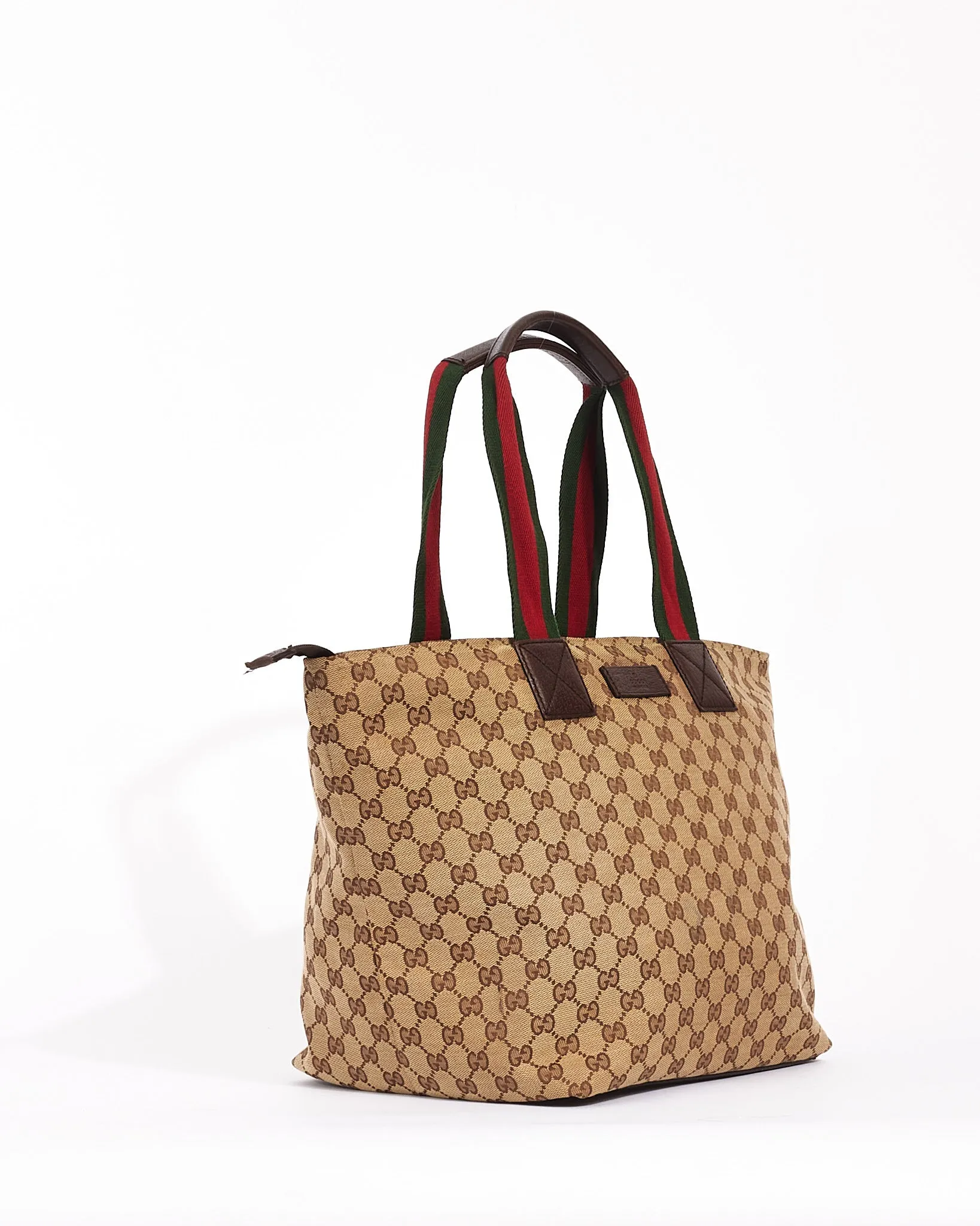 Gucci Beige/Brown Monogram GG Canvas Large Web Handle Tote Bag