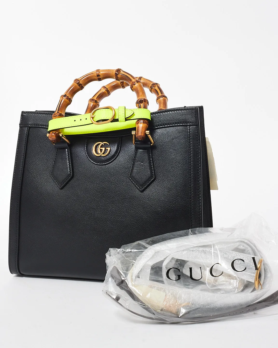Gucci Black Leather Small Diana Bamboo Handle Tote Bag