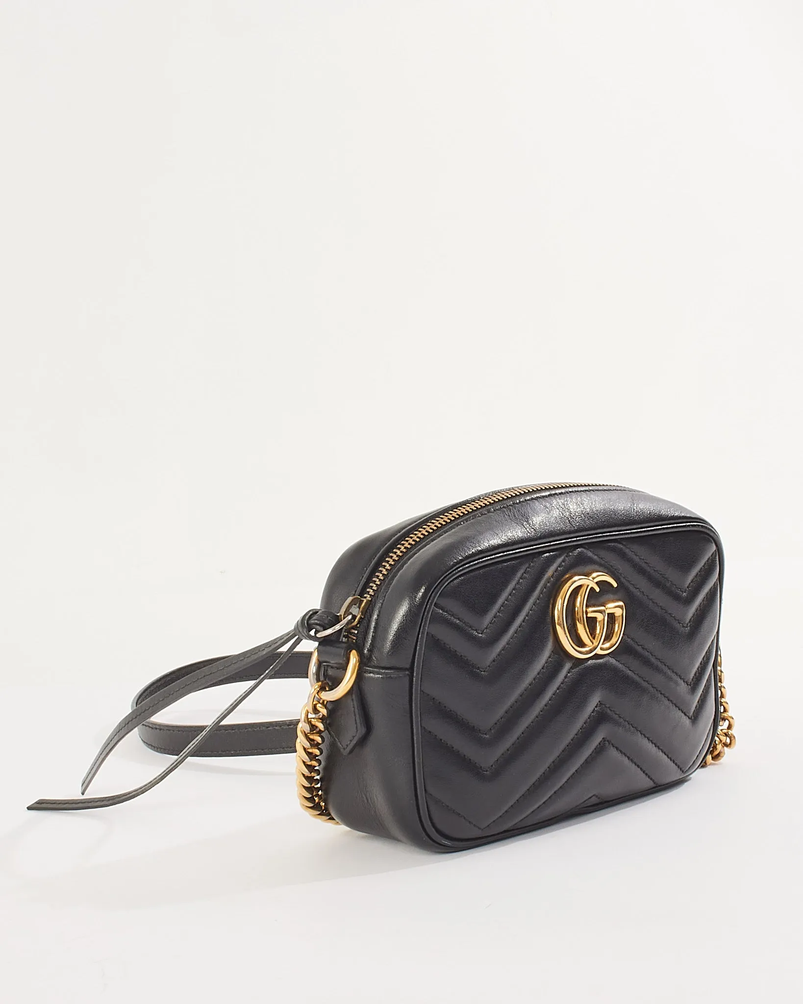 Gucci Black Matelassé Leather GG Marmont Mini Shoulder Bag