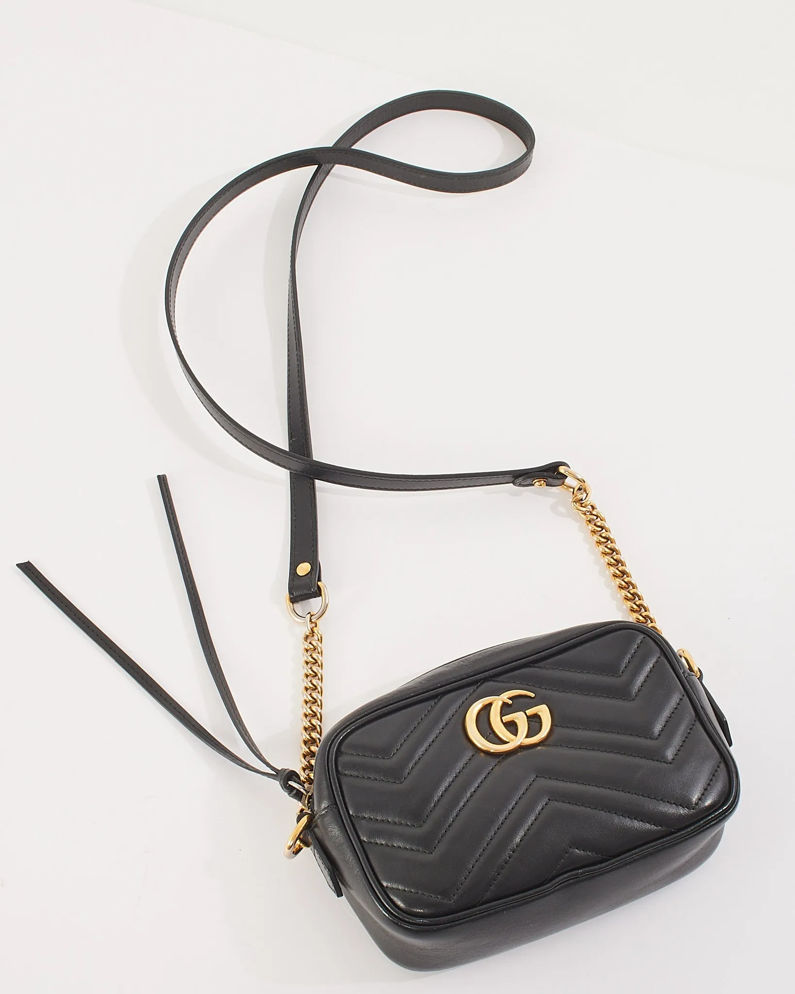 Gucci Black Matelassé Leather GG Marmont Mini Shoulder Bag