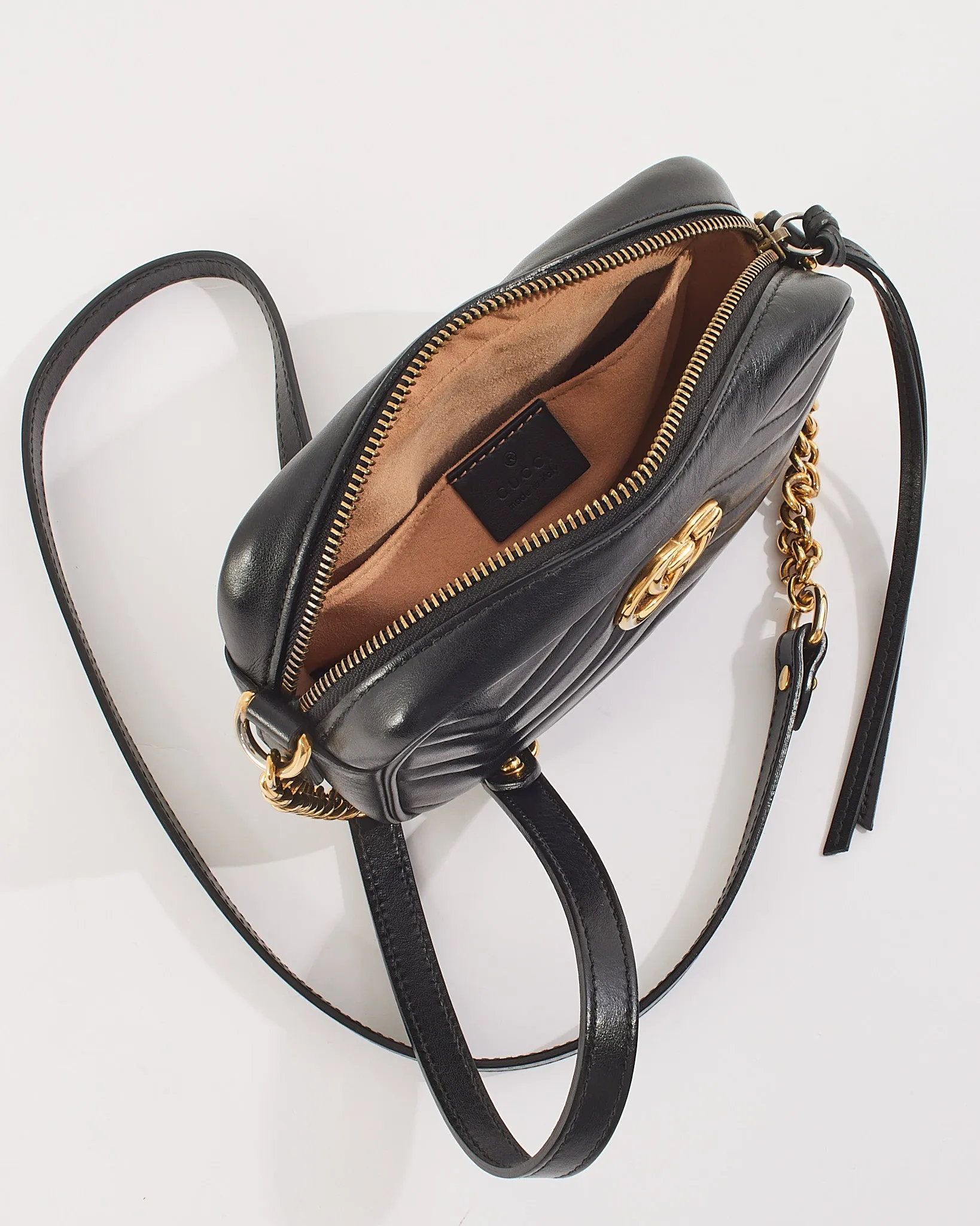 Gucci Black Matelassé Leather GG Marmont Mini Shoulder Bag
