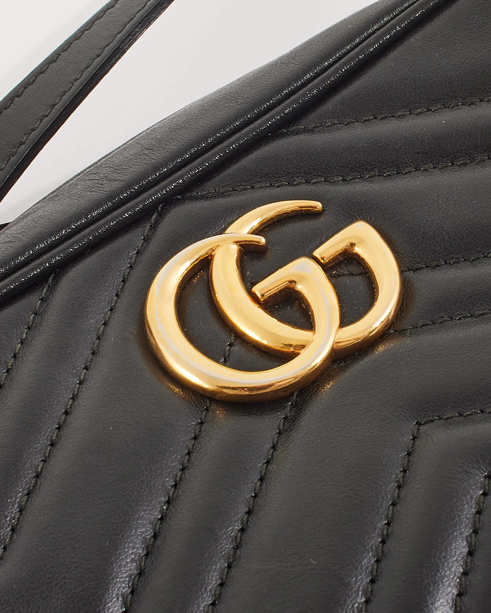 Gucci Black Matelassé Leather GG Marmont Mini Shoulder Bag