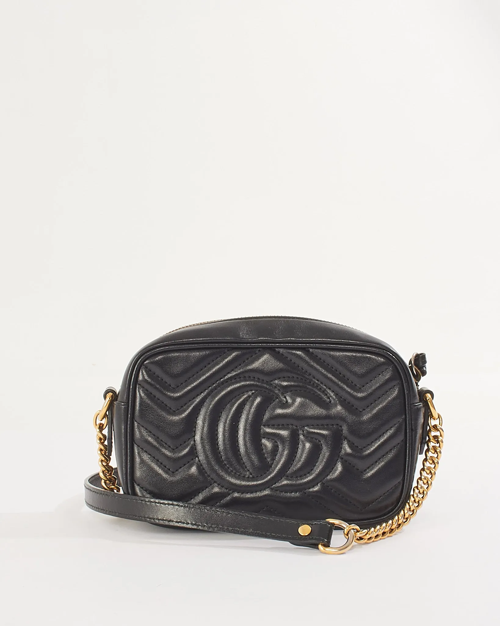 Gucci Black Matelassé Leather GG Marmont Mini Shoulder Bag