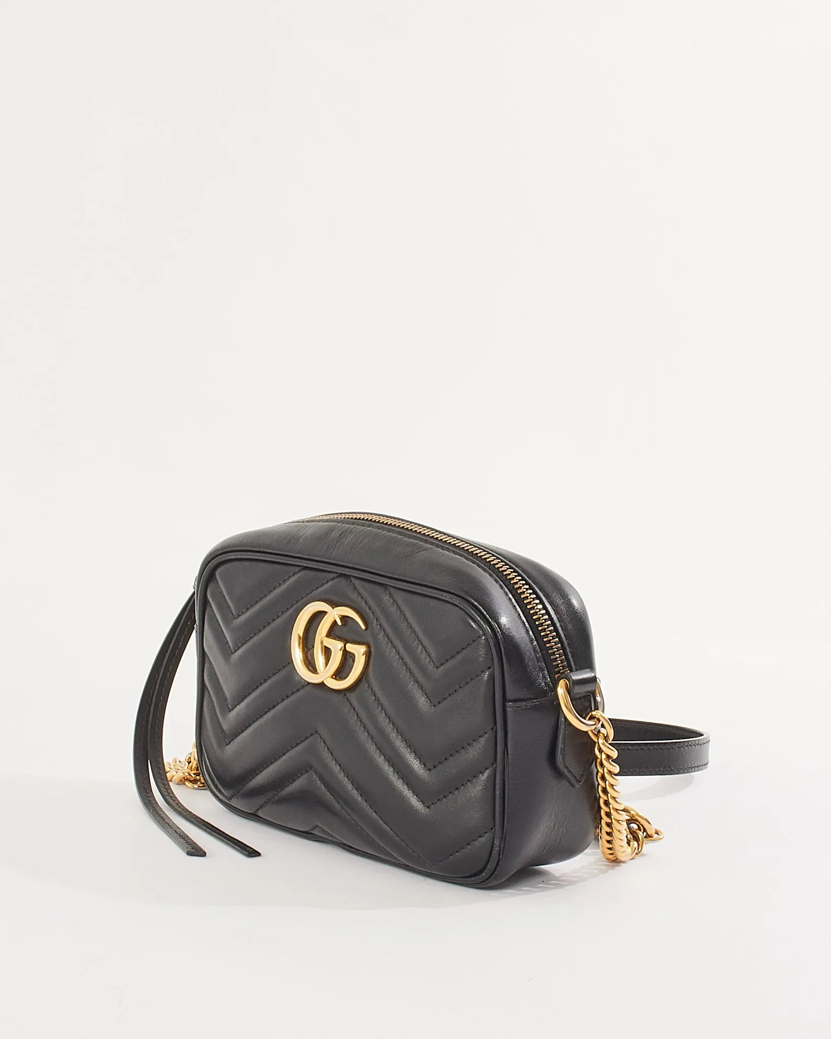 Gucci Black Matelassé Leather GG Marmont Mini Shoulder Bag