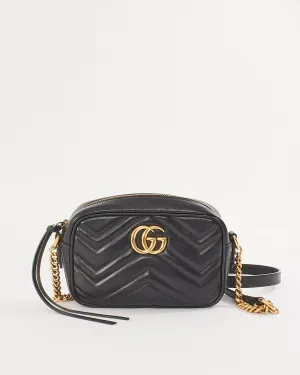 Gucci Black Matelassé Leather GG Marmont Mini Shoulder Bag