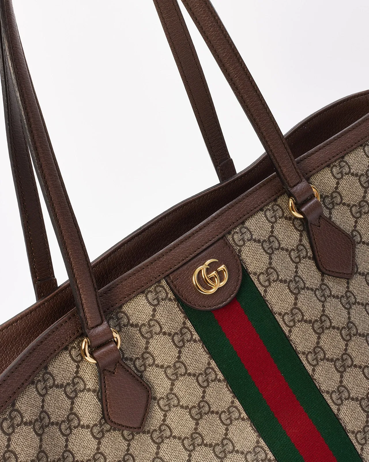 Gucci Brown GG Supreme Medium Ophidia Web Tote Bag