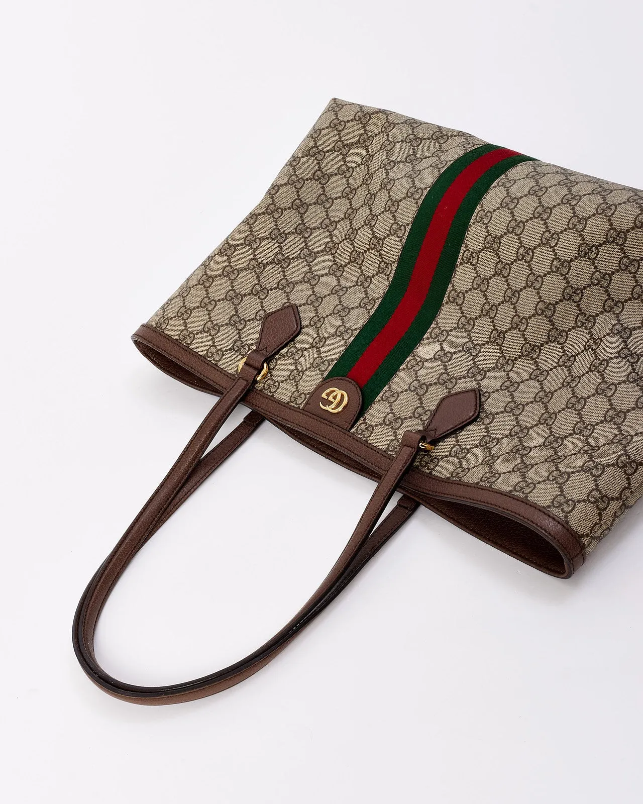 Gucci Brown GG Supreme Medium Ophidia Web Tote Bag