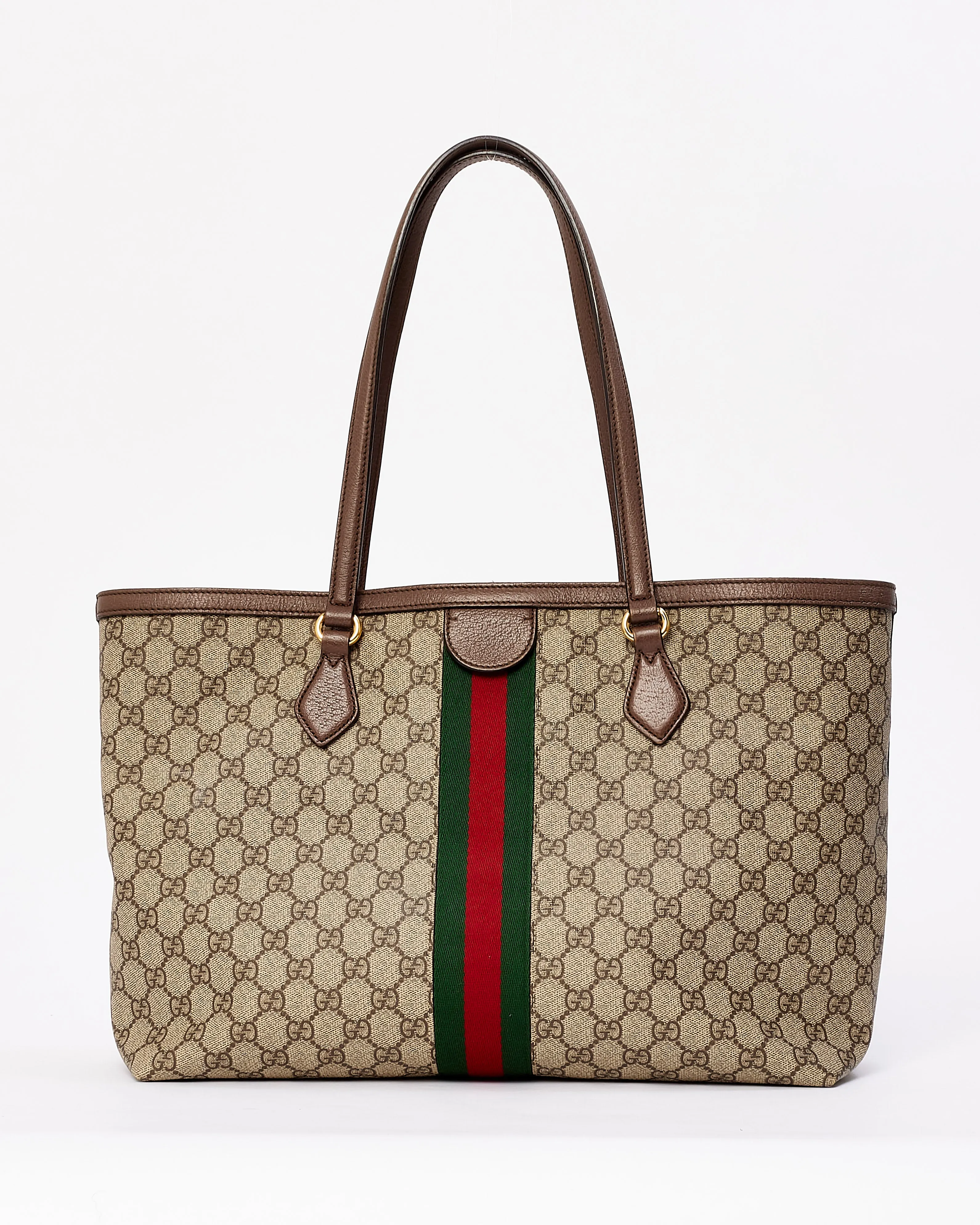 Gucci Brown GG Supreme Medium Ophidia Web Tote Bag