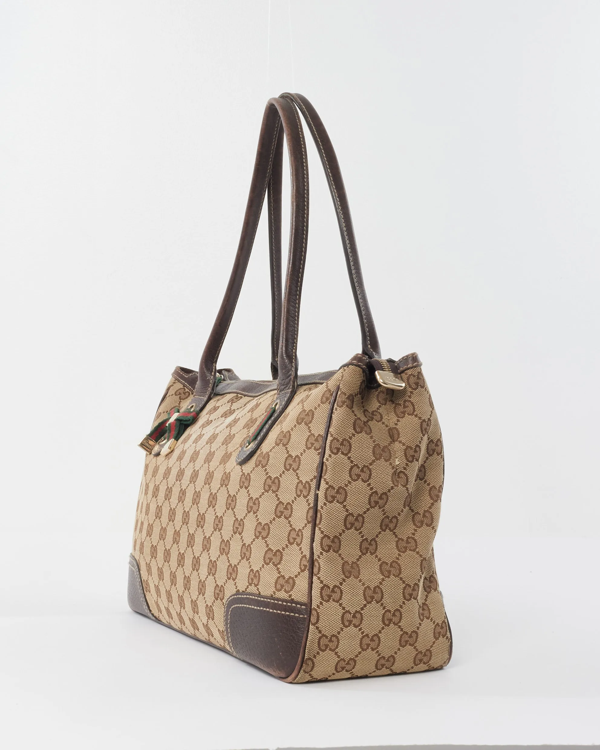 Gucci Brown/Beige Monogram Canvas Princy Sherry GG Tote Bag