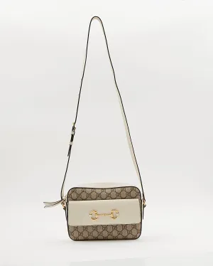 Gucci Cream Small GG Supreme Horsebit 1955 Shoulder Bag