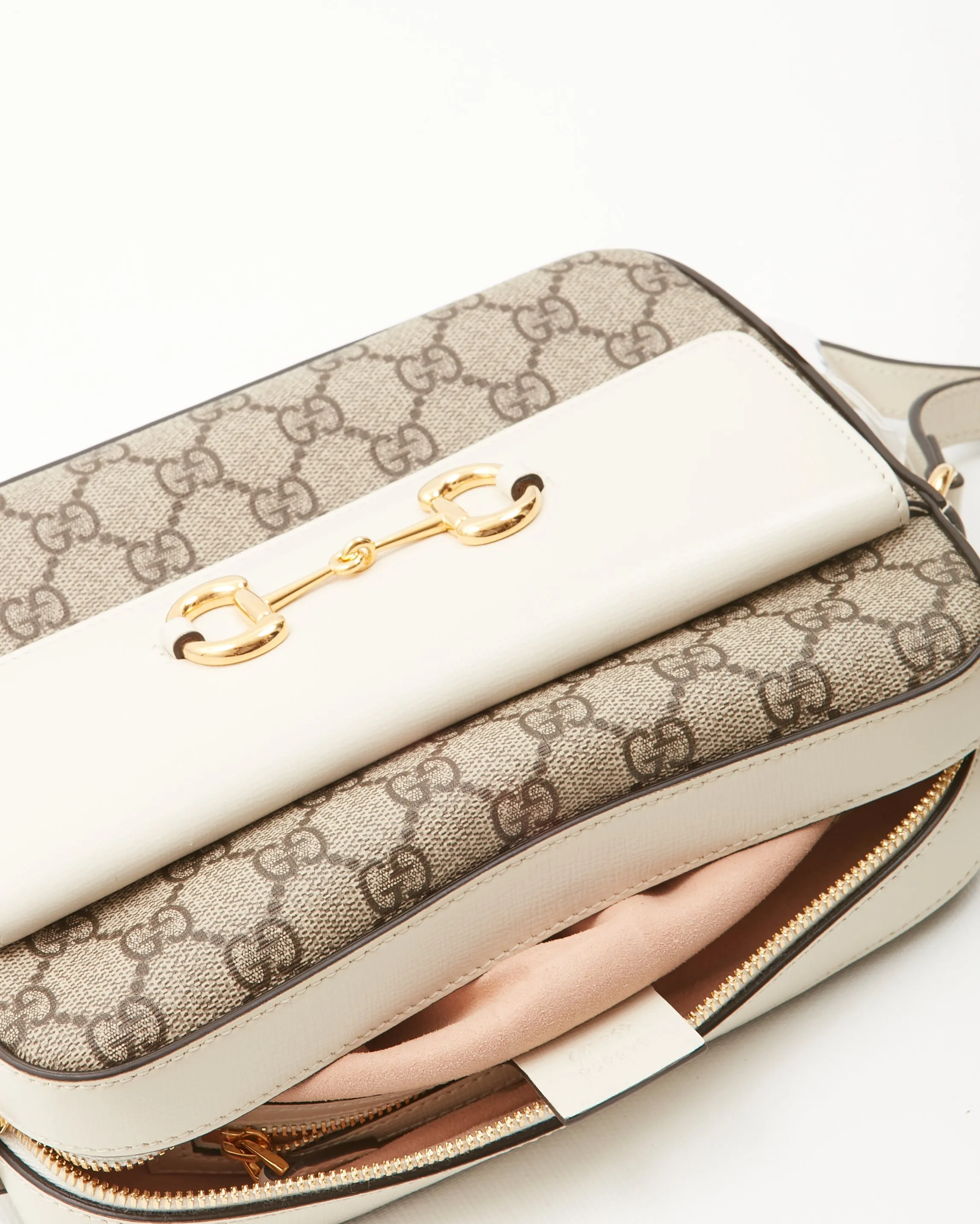 Gucci Cream Small GG Supreme Horsebit 1955 Shoulder Bag