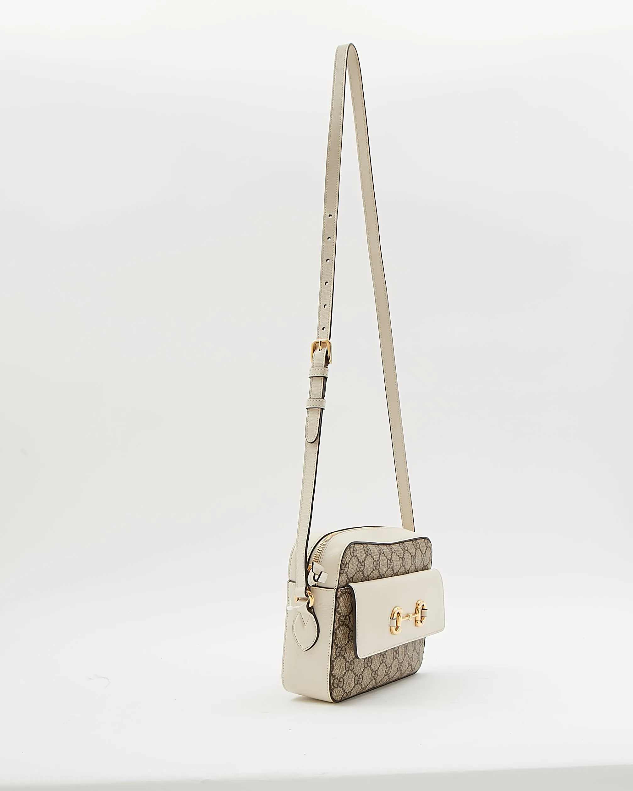 Gucci Cream Small GG Supreme Horsebit 1955 Shoulder Bag