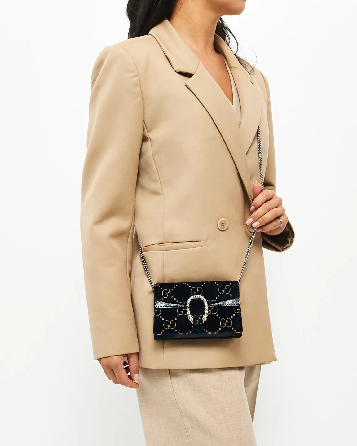 Gucci Dark Green Velvet Monogram & Jewel Super Mini Dionysus Crossbody Bag