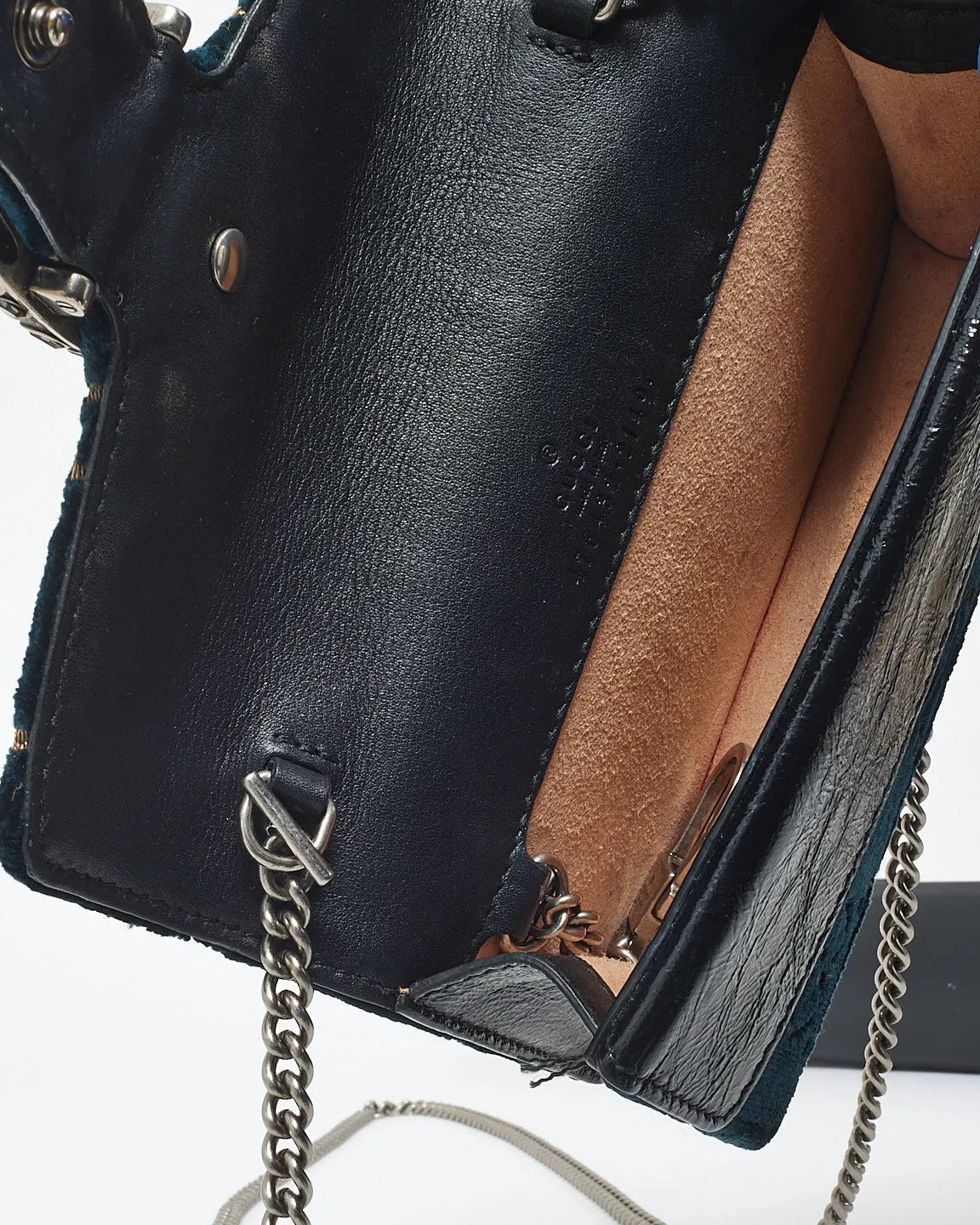 Gucci Dark Green Velvet Monogram & Jewel Super Mini Dionysus Crossbody Bag