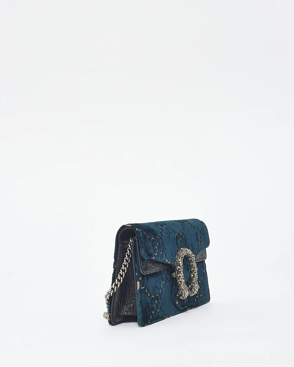 Gucci Dark Green Velvet Monogram & Jewel Super Mini Dionysus Crossbody Bag