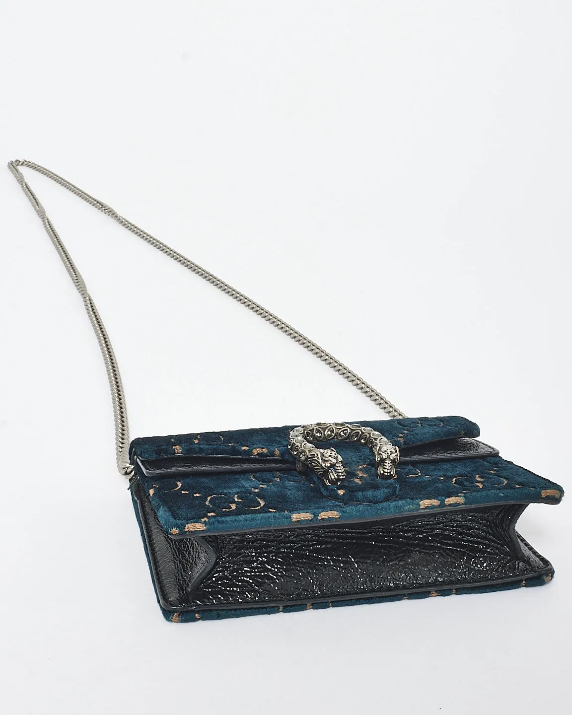 Gucci Dark Green Velvet Monogram & Jewel Super Mini Dionysus Crossbody Bag