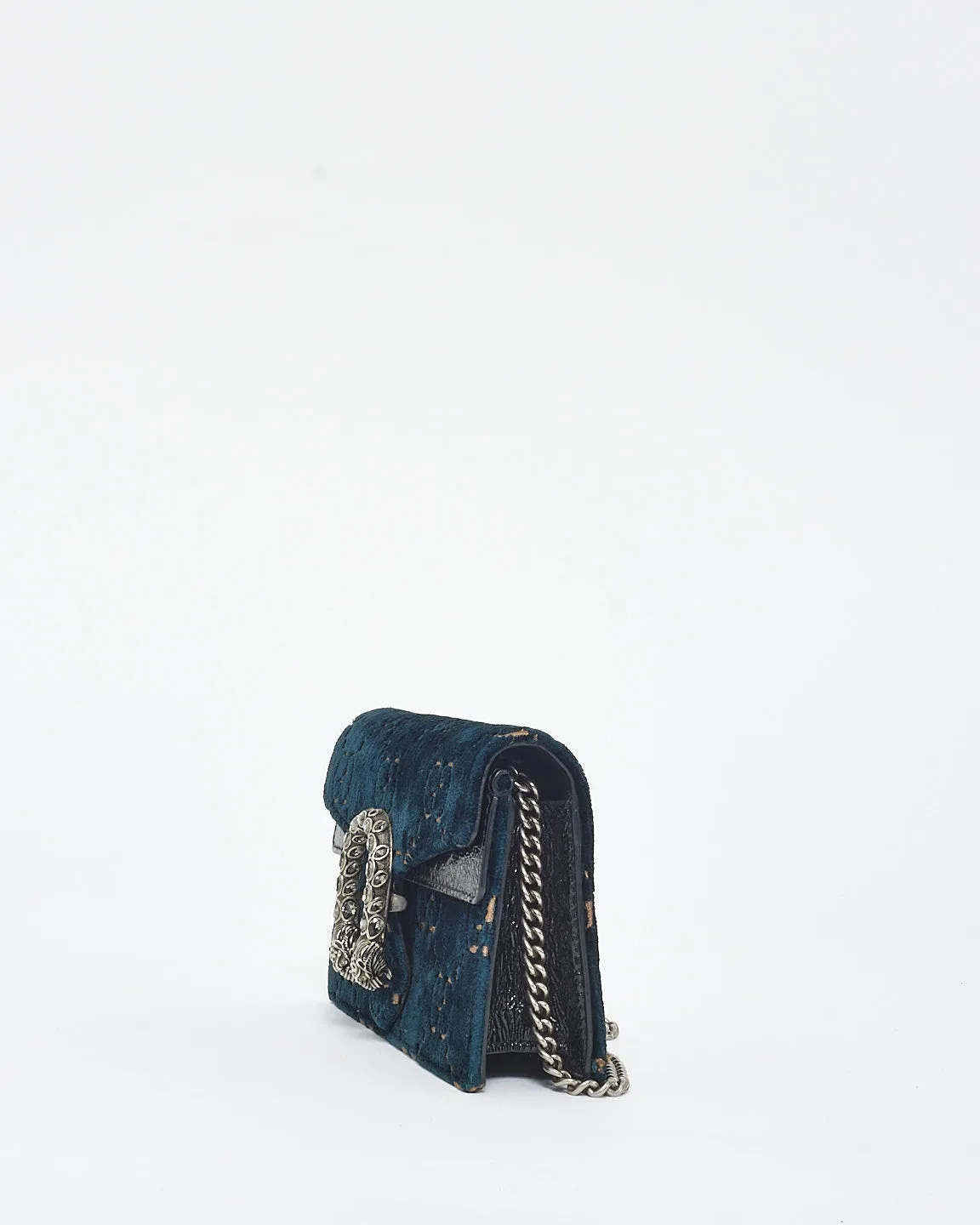 Gucci Dark Green Velvet Monogram & Jewel Super Mini Dionysus Crossbody Bag