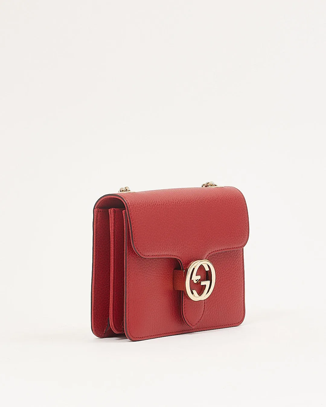 Gucci Red Pebbled Interlocking GG Dollar Crossbody Bag