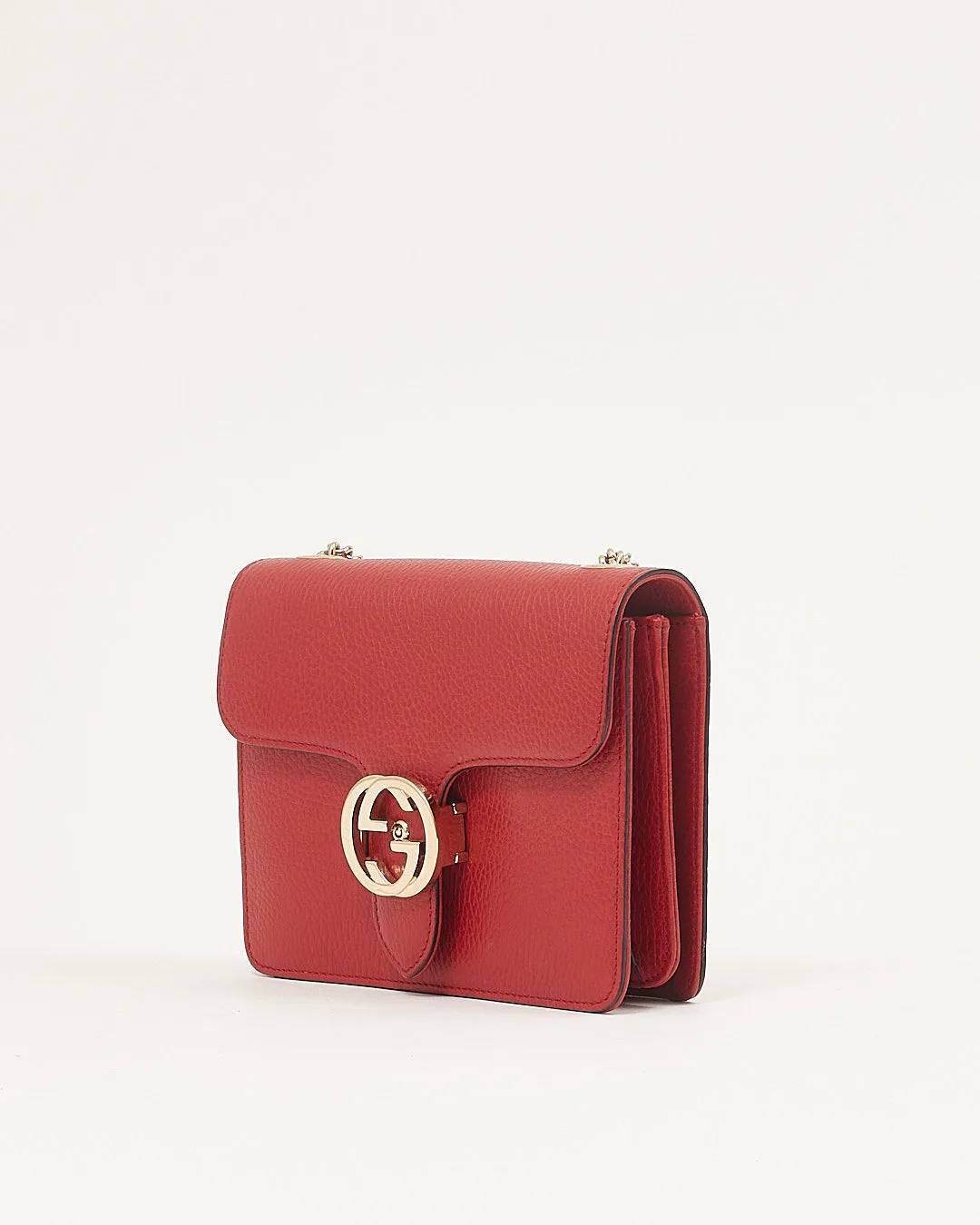 Gucci Red Pebbled Interlocking GG Dollar Crossbody Bag