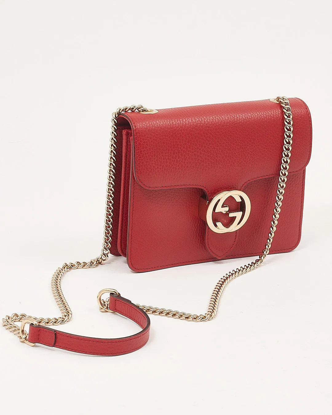 Gucci Red Pebbled Interlocking GG Dollar Crossbody Bag