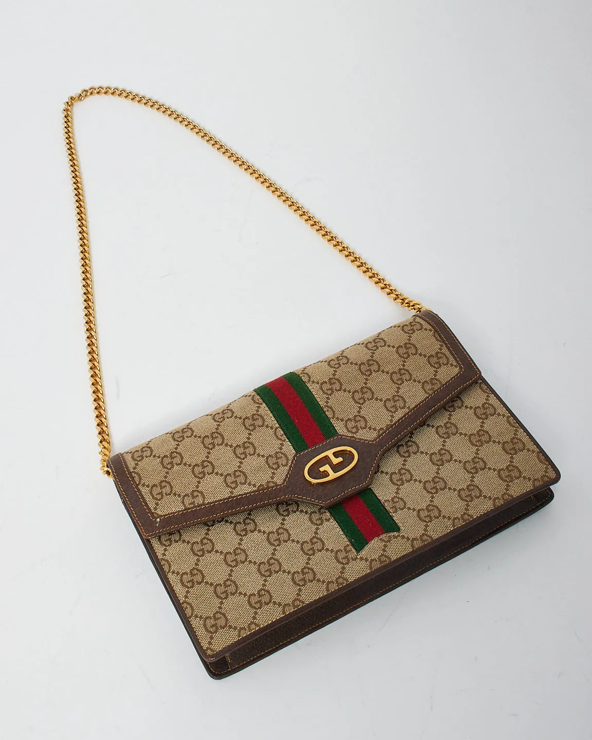 Gucci Vintage Brown Canvas Ophidia Chain Bag
