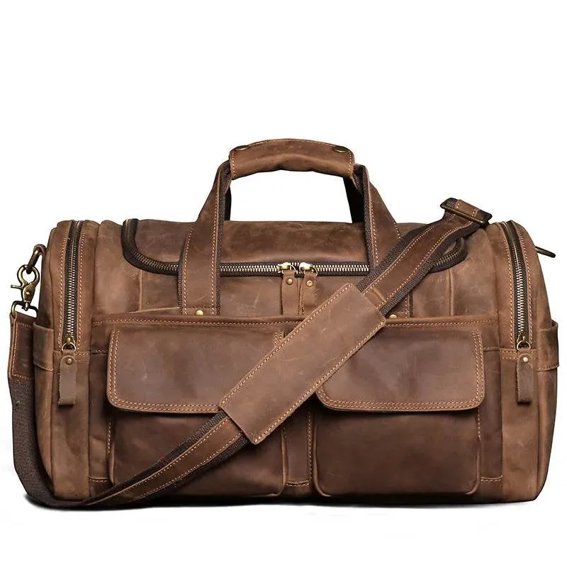 Gym Travel Bag Genuine Leather Men Large Capacity Weekend Duffle
