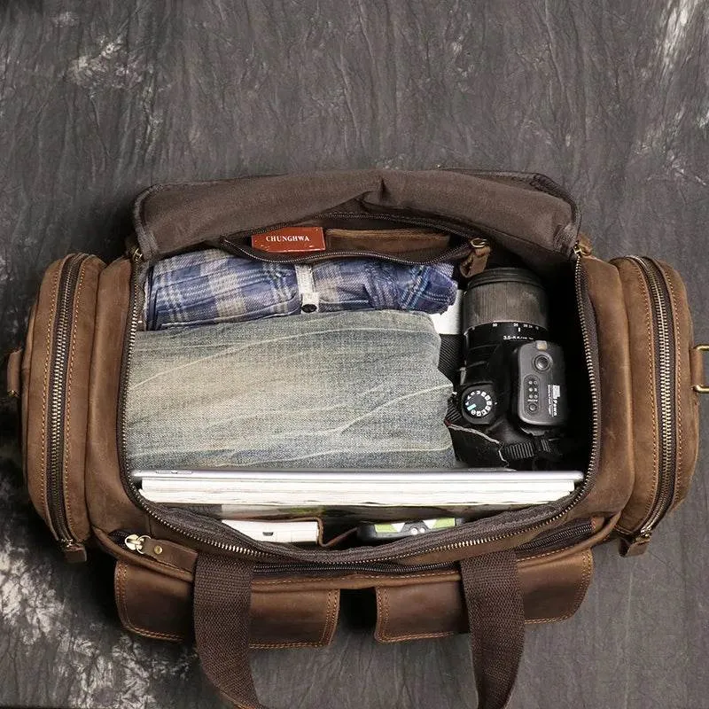 Gym Travel Bag Genuine Leather Men Large Capacity Weekend Duffle
