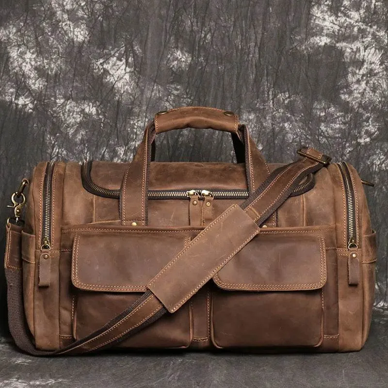 Gym Travel Bag Genuine Leather Men Large Capacity Weekend Duffle