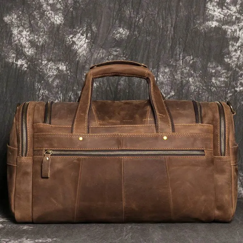 Gym Travel Bag Genuine Leather Men Large Capacity Weekend Duffle