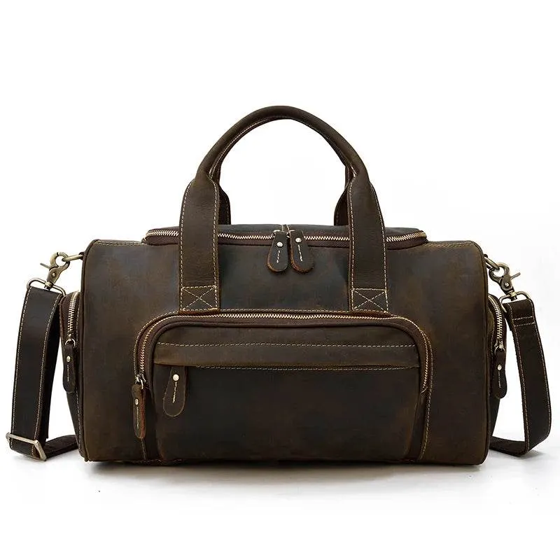 Gym Travel Bag Genuine Leather Men Large Capacity Weekend Duffle