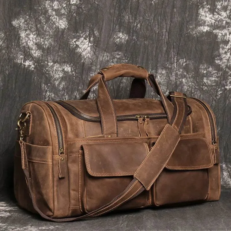 Gym Travel Bag Genuine Leather Men Large Capacity Weekend Duffle