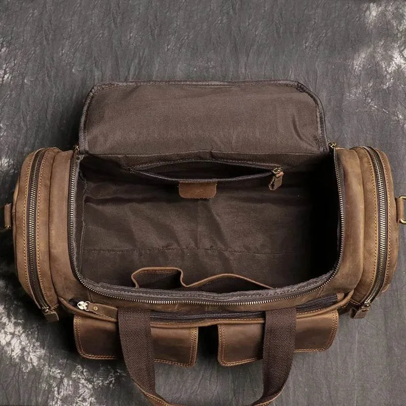 Gym Travel Bag Genuine Leather Men Large Capacity Weekend Duffle