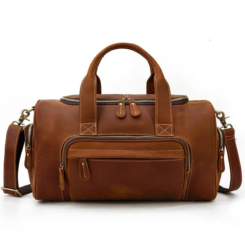 Gym Travel Bag Genuine Leather Men Large Capacity Weekend Duffle