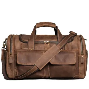 Gym Travel Bag Genuine Leather Men Large Capacity Weekend Duffle